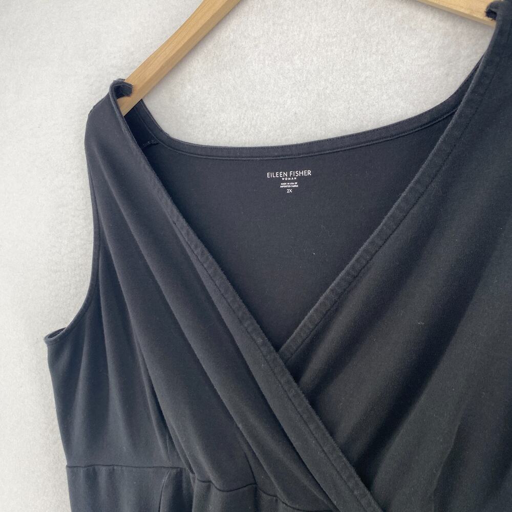 EILEEN FISHER Dress 2X Plus Stretch Organic Cotton Faux Wrap Midi Black USA - Picture 4 of 12